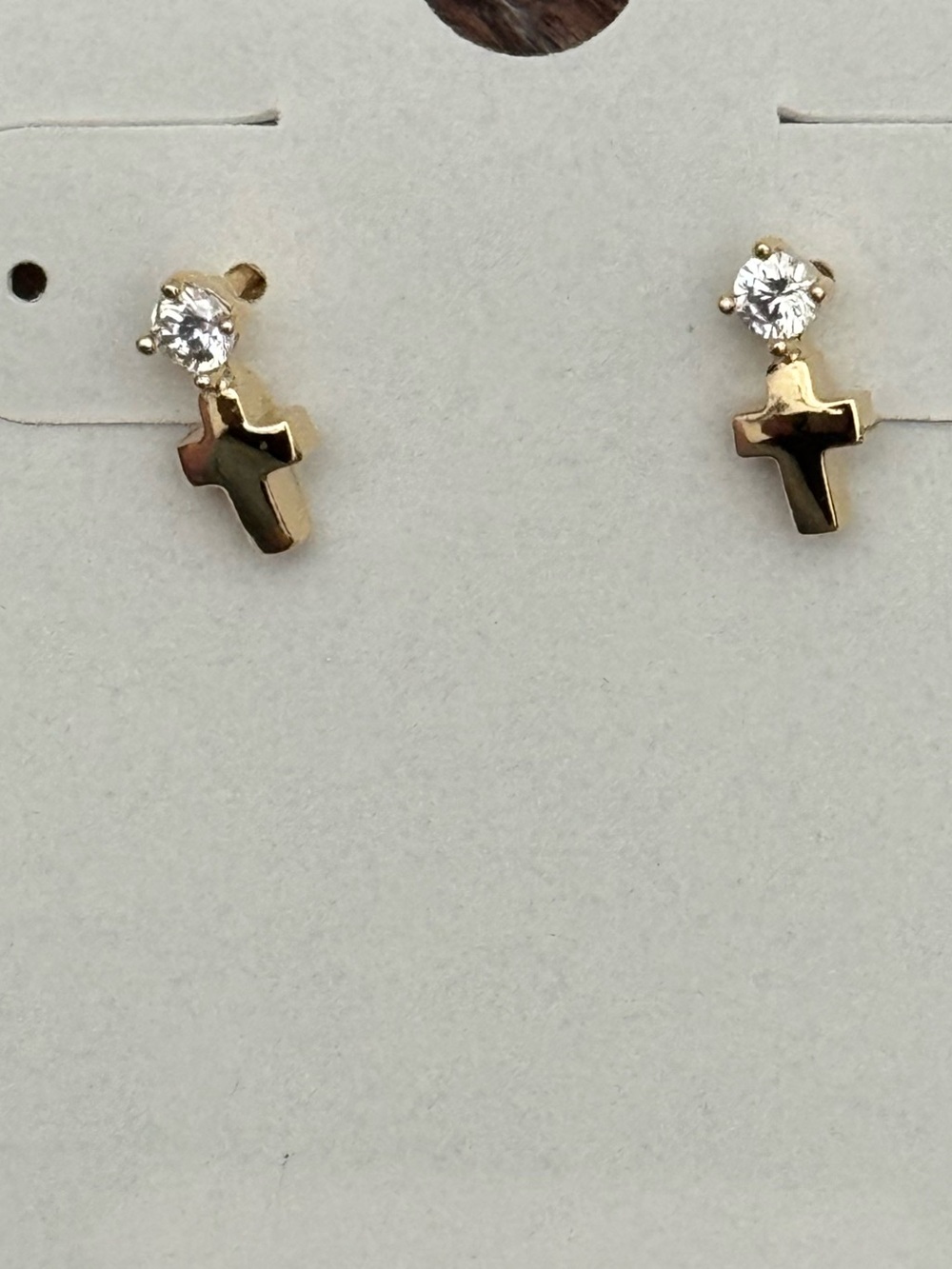 Gold Cross CZ Dangle Stud Earrings NWT